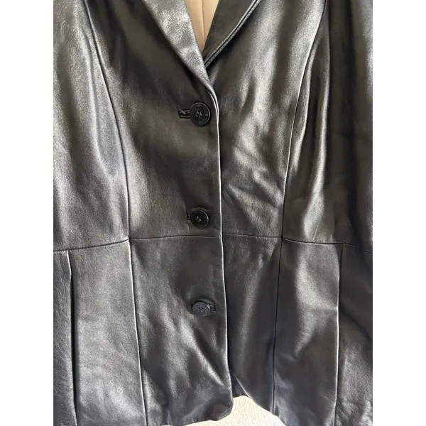Vtg 90s Wilsons‎ Leather Pelle Studio Black Leather Blazer Jacket Women's Large - Image 4