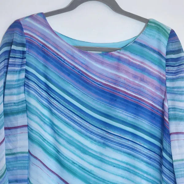 Chico's Colorful Stripe Asymmetrical Hem Tunic Blouse Size 1 (Medium) - Image 2