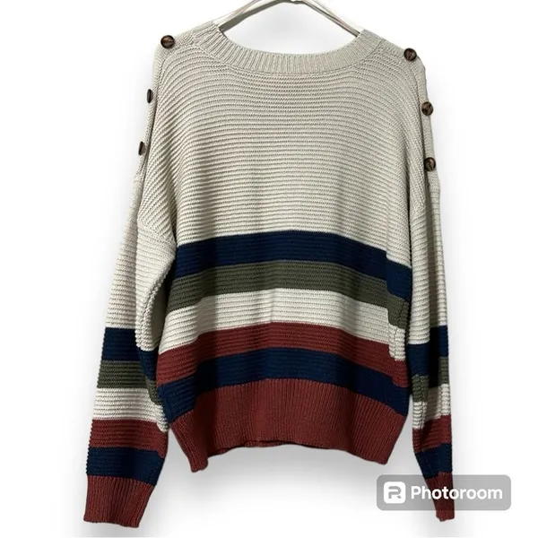 eesome women's size med/large drop shoulder striped pullover cream sweater - Image 4