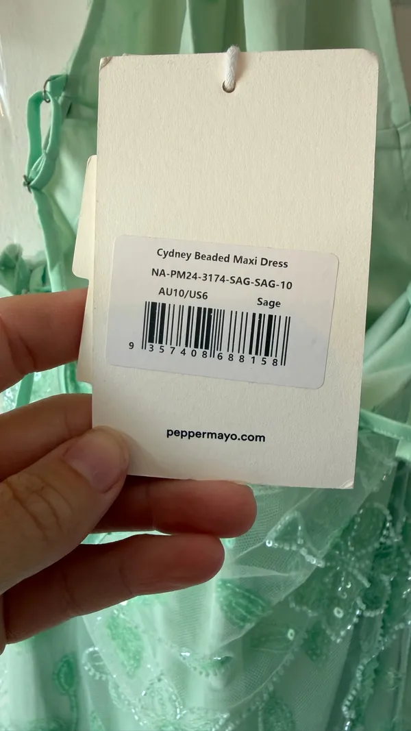 Peppermayo Cydney Beaded Maxi Dress Sage Green Size 6 NWT - Image 4