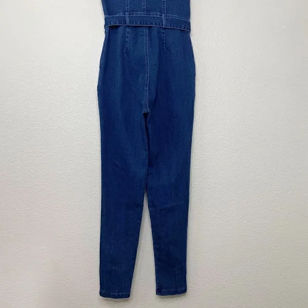 NWOT Haute Monde Zip Up Front Denim Short Sleeves Bodycon Jumpsuit, Sz Small - Image 12