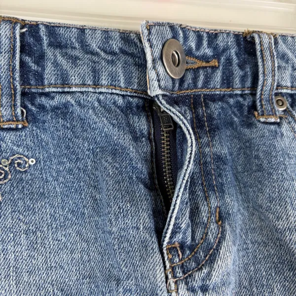 So‎ Brand Juniors 5 Silver Threading Embroidered Accents Mini Denim Skirt Y2K - Image 5