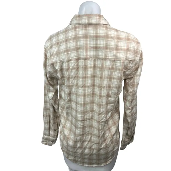 Abercrombie & Fitch Tan Flannel Plaid Checkered Button Up Shirt Blouse Top Sz XS - Image 2