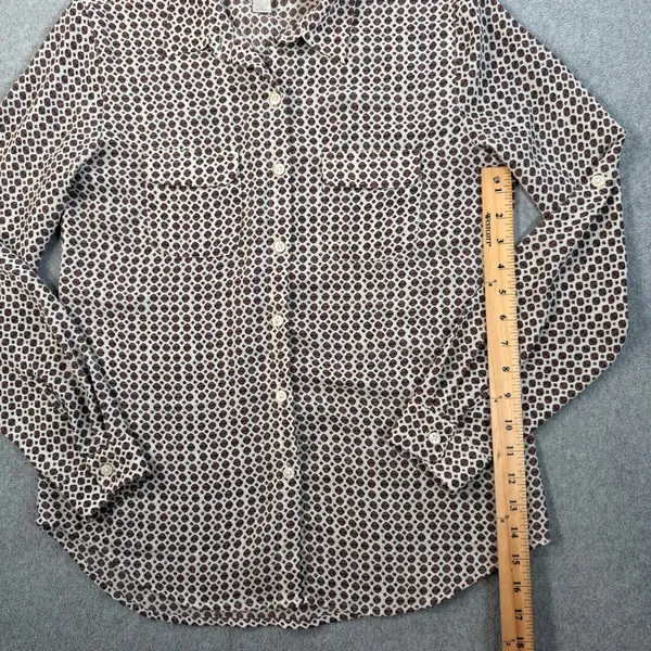 LOFT Ann Taylor Women's Small Brown Cream Floral Button Up Blouse Lightweight - Image 8