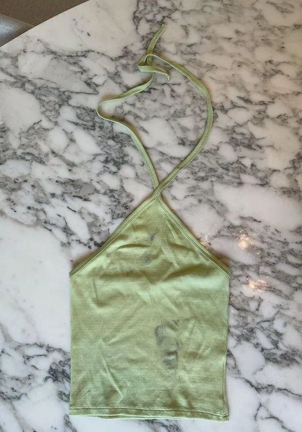 NWT! Madewell Supima® Rib Halter‎ Tank Top Lt Green Sz M - Damaged with Patches - Image 5