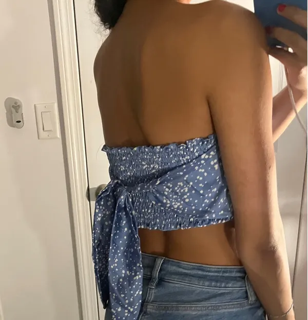 Lelis Blue and white polka dot strapless top - Image 2
