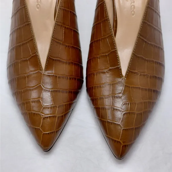 $289 NWT Club Monaco Mule Heels Women's Sz 7 Brown Croc Embossed Pointed Toe - Image 10