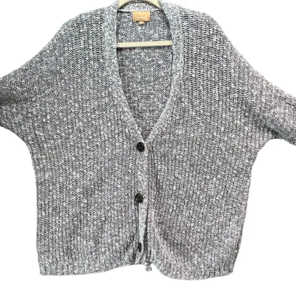 Lazy Sweater Ribbed‎ Knit Cardigan S Gray Dolman Linen Blend Chunky Relaxed - Image 5