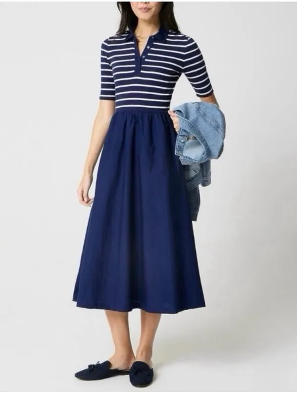 J Crew Factory Striped collared knit polo dress blue white CR820 Size S NWT - Image 2