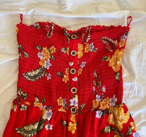Garage Red Floral Strapless Romper - Image 4