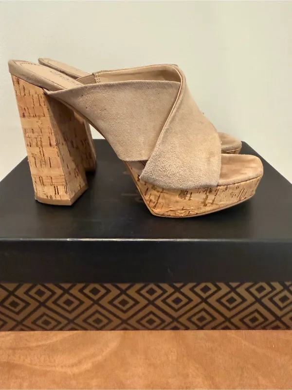 Charles By Charles David Taupe Suede Cork Platform Mules - Image 3
