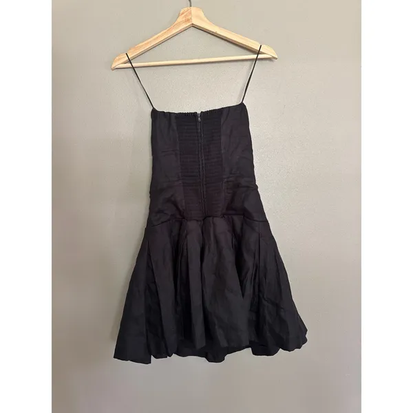 REFORMATION Isabeli Linen Mini Dress in Black Size 6 - Image 6