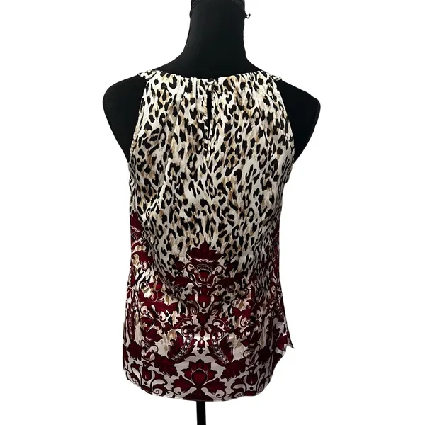 White House Black Market Sleeveless Halter Top Animal‎ Print Burgundy Damask S - Image 2