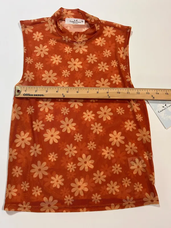 Rebellious Dreamer Orange Daisy Sheer Mesh Mock Neck Top M NWT - Image 4