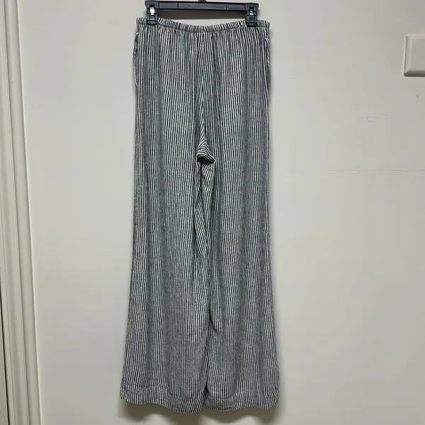 A New Day- Navy & White Striped Linen Wide Leg Pants with pockets size S - Image 6