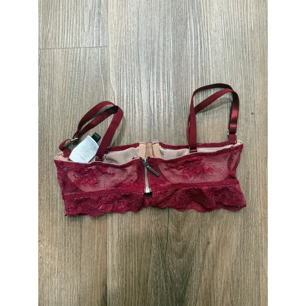 White Fox Boutique Burgundy Lace Underwire Bralette Zip Back‎ XXS - Image 3
