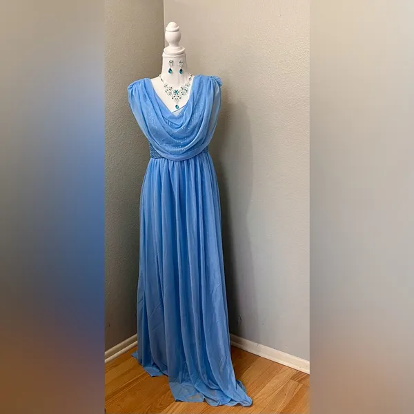 #678 Homecoming/Holiday Cinderella Blue V-neck Sequins-Small/Size 4-6 - Image 2