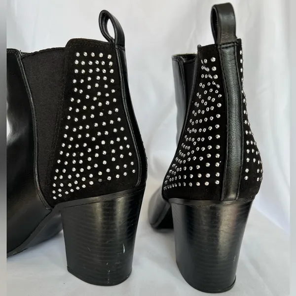 Black Faux Leather Studded Ankle Booties - Image 3