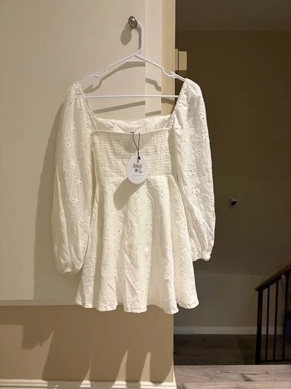 NWT Princess Polly white cotton long sleeve mini dress with eyelets - Image 6