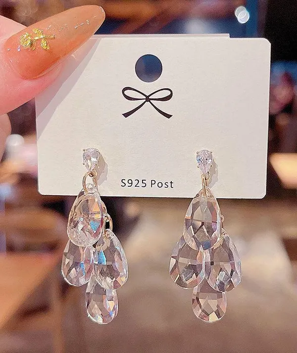 Women's Crystal Teardrop Drop Dangle Earrings White - Image 2