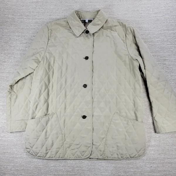 Julia Klein Quilted Jacket Large Beige Plaid Lined Preppy Equestrian Barn Coat - Image 16