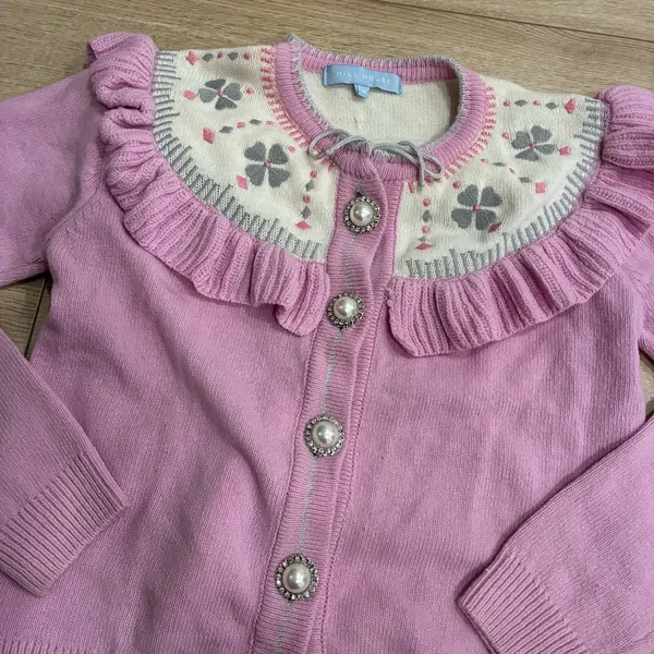 Hill House Desk Sweater Cardigan Wool Pearl Fair Isle Ruffle Size M - Image 2
