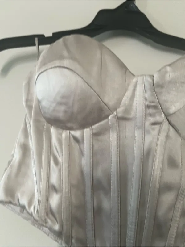 Zara Silver Satin Corset Bustier Top Medium Strapless Shapewear - Image 2