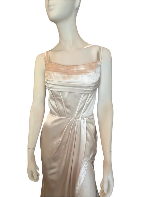 Satin Formal Mermaid Evening Gown Champagne Size 2 (See Measurements) NWOT - Image 2