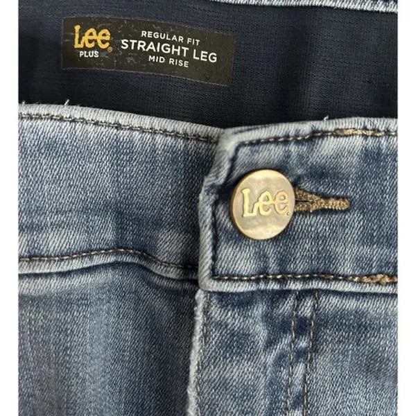 LEE Women Medium Relaxed Fit‎ Straight Leg Mid Rise Denim Blue Jeans Western - Image 3