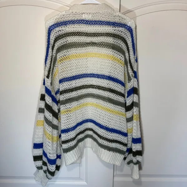 Aerie Slouchy Cardigan Sweater Medium White Multi Stripe Open Knit Boho Oversize - Image 5