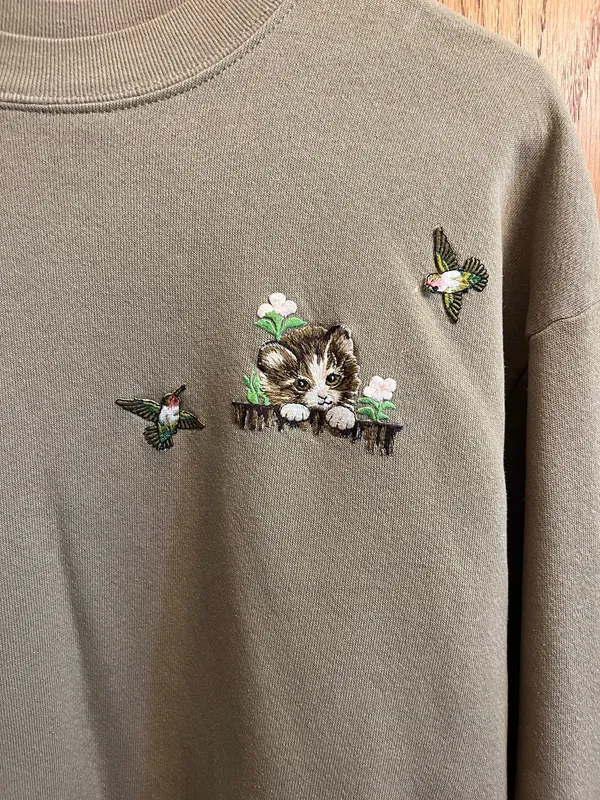 Vintage Kitty Crewneck Green Size M - Image 2