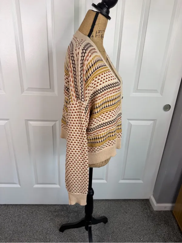 Blue Blush Sz M Fair Isle Geometric Button Front Cardigan 100% Cotton NWOT - Image 8