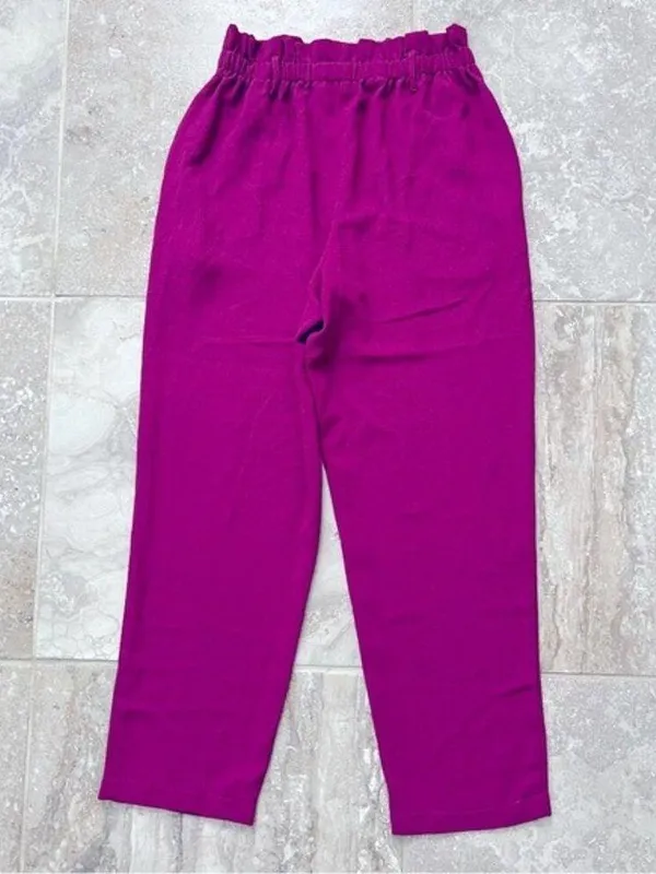 June & Hudson Belted Paper Bag High-Waisted Pants in Fuschia, Size L EXCELLENT - Image 7