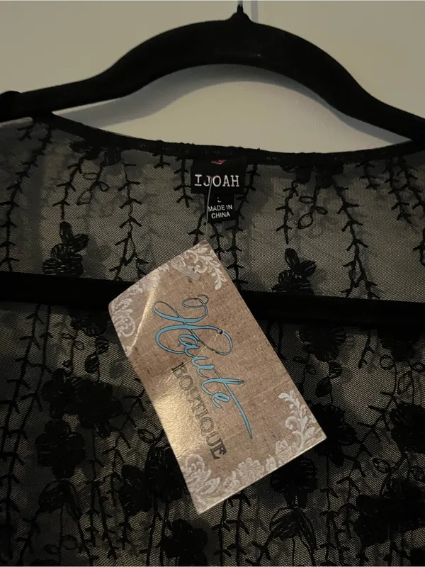 NWT Black Floral Lace Sheer Kimono Duster Cardigan Large Open Front Romantic - Image 2