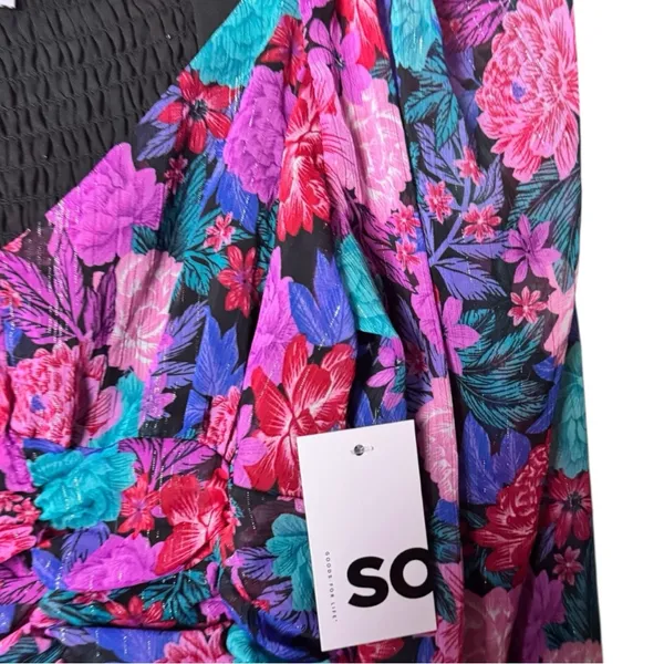 SO Floral Women's Long Sleeve Rusched Front Crop Blouse Sz L NWT - Image 3