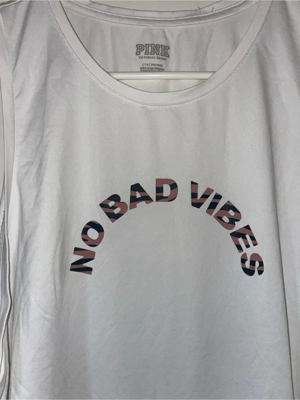 PINK Victoria's Secret White 'No Bad Vibes' Graphic Tank - Image 2