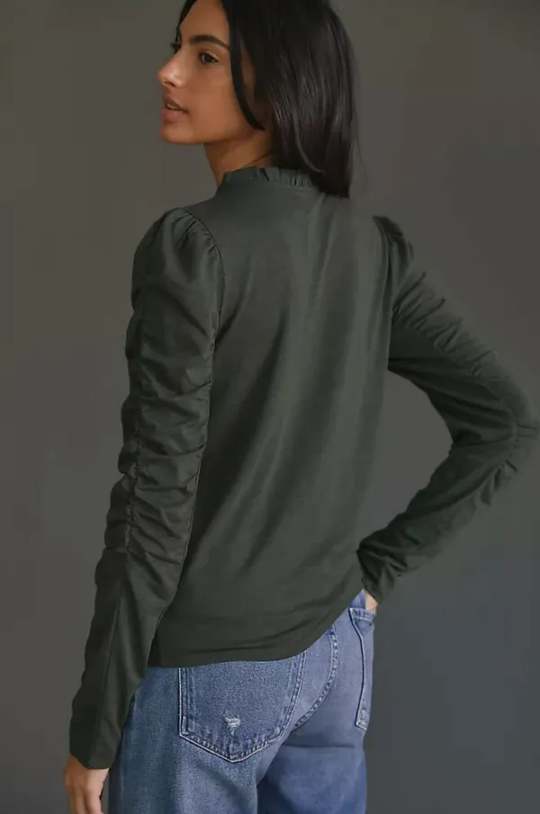 Maeve by Anthropologie Ruched Long Sleeve Ruffle Top - Image 3