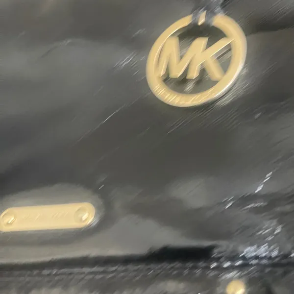 Michael Kors Black‎ Patent Leather Shoulder Bag Gold MK Charm Hobo Large EUC - Image 3