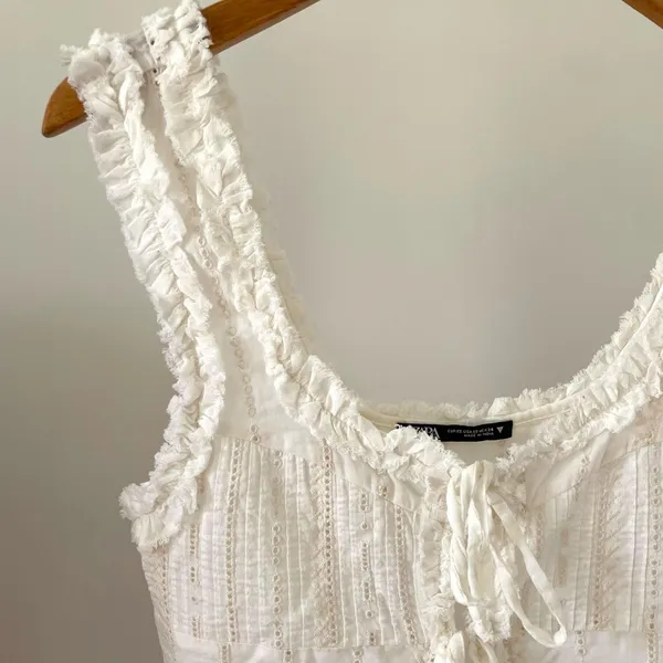 Zara Ruffle Eyelet Lace Tie Front Tank Top in White - XS - Image 5