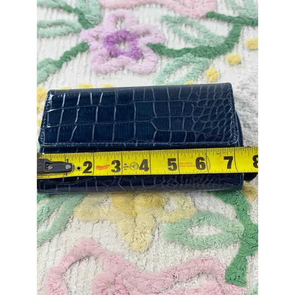 Hato Hasi Navy Blue Croc Embossed Faux Leather‎ Flap Wallet Organizer - Image 4