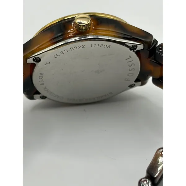 Fossil ES-2922 Women Tortoise Shell Brown Dial Watch Gold‎ Tone Stainless Steel - Image 10