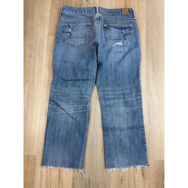 American Eagle Boy Fit Jeans Womens 4 Regular Blue Distressed Low Rise Y2K 2010 - Image 3