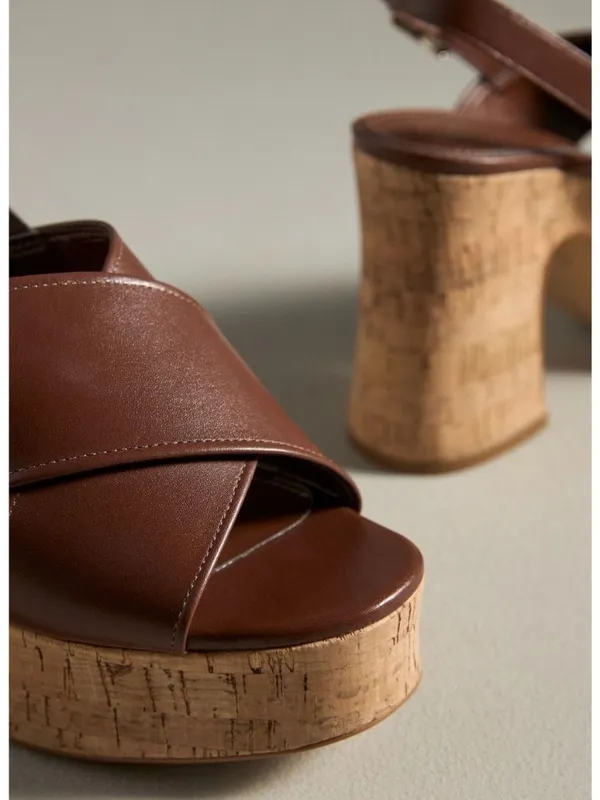Anthropologie Brown Cross-Strap Woven Platform Sandals Size EU 40 US 9-9.5 - Image 3