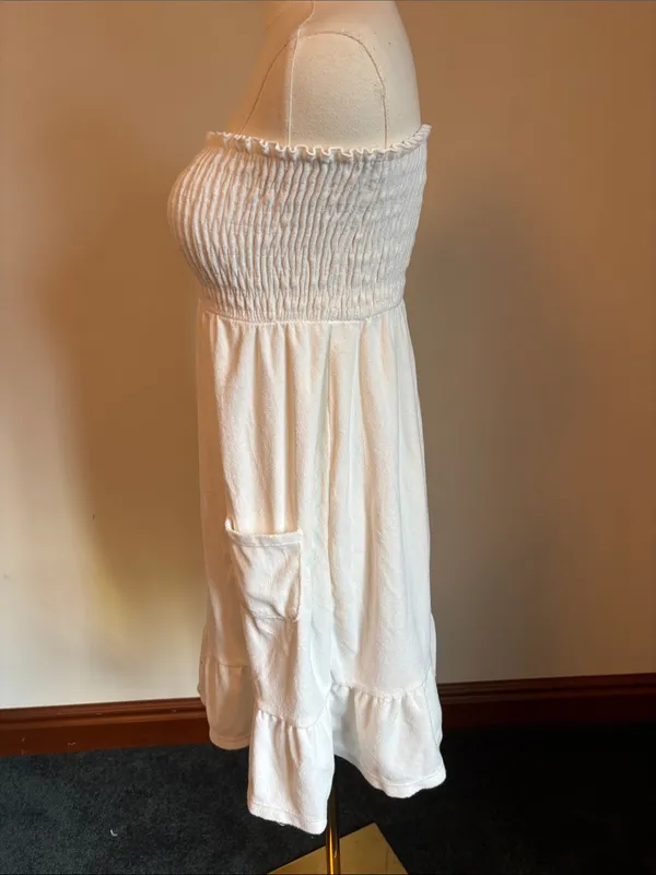 Motherhood White Strapless Smocked Sundress with Pockets - Image 3