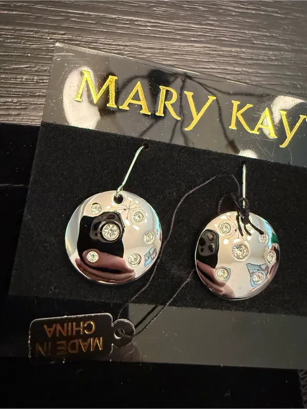 NEW Mary Kay Dangly Earrings Silver Circle Rhinestones Earrings Costume Jewelry - Image 3