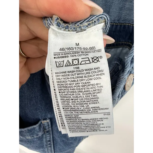 GAP Denim Slouchy Overalls Distressed Medium Wash Bib Jeans Size M Ankle Length - Image 10