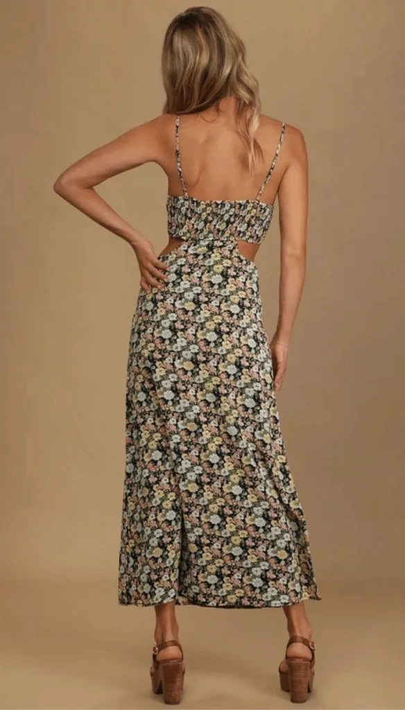 Lulus It's a Perfect Pick Navy Blue Floral Print Cutout Maxi Dress - Image 5