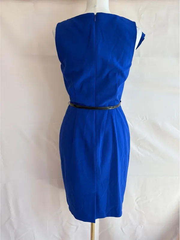 Calvin Klein Women's Blue Ruffle Dress with Belt, Size 4 - Image 2
