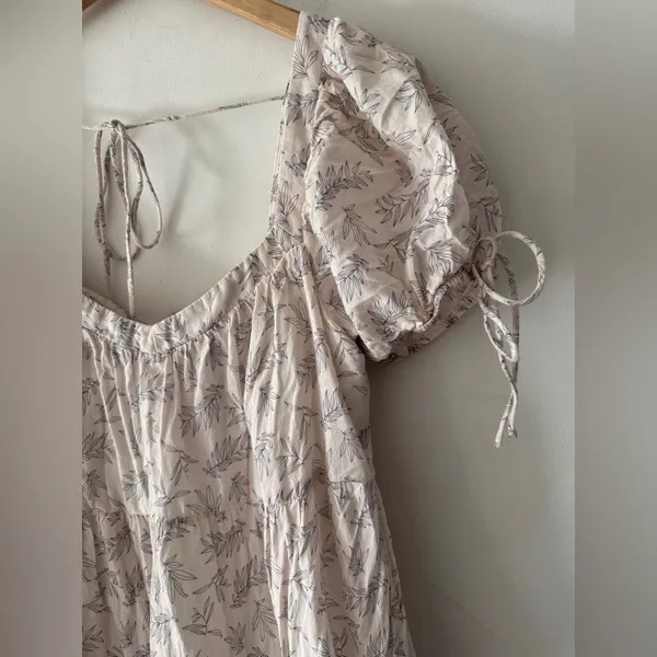 Jacquie the Label Cottagecore‎ Tiered Babydoll Dress Puff Sleeve Cream Leave - Image 3