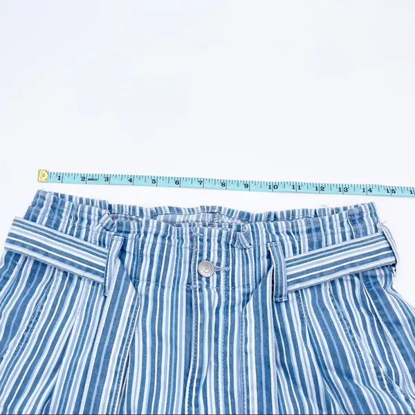 American Eagle Stretch Mom Short Size 6 Paperbag Belted Blue White Stripe Preppy - Image 7